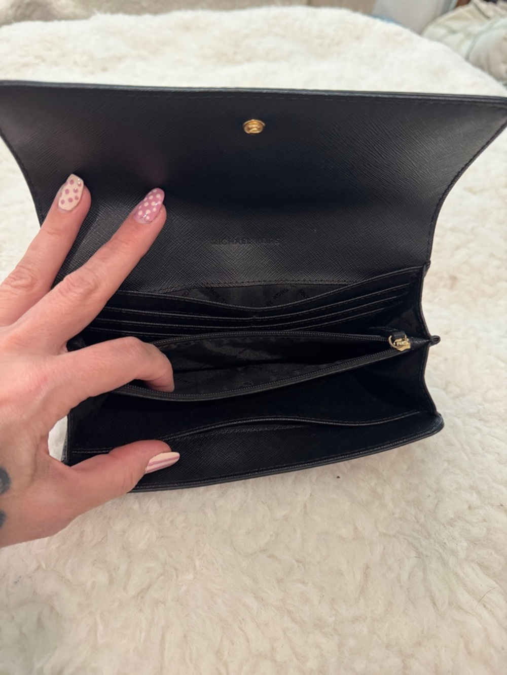 Michael Kors Black Pebbled Leather Wallet with Gold MK Emblem - Picture 2 of 5